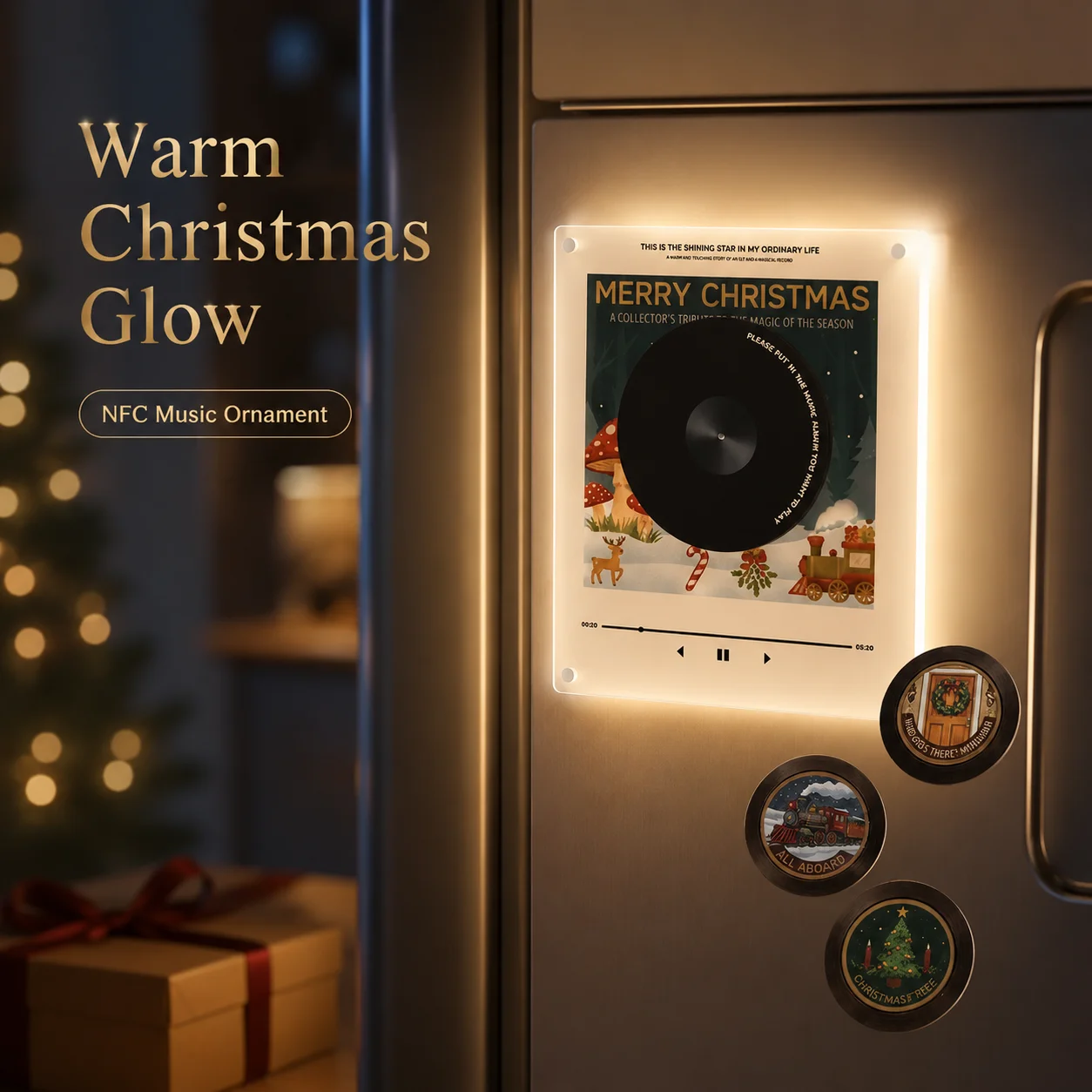 NFC Refrigerator Magnet Music Player Acrylic Rotary Disc Automatic Singing Machine with Ambient Night Light 9 Replaceable Discs