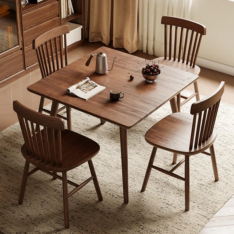 Know the current walnut solid wood dining table and chairs, Nordic modern simple household small apartment wabi sandy