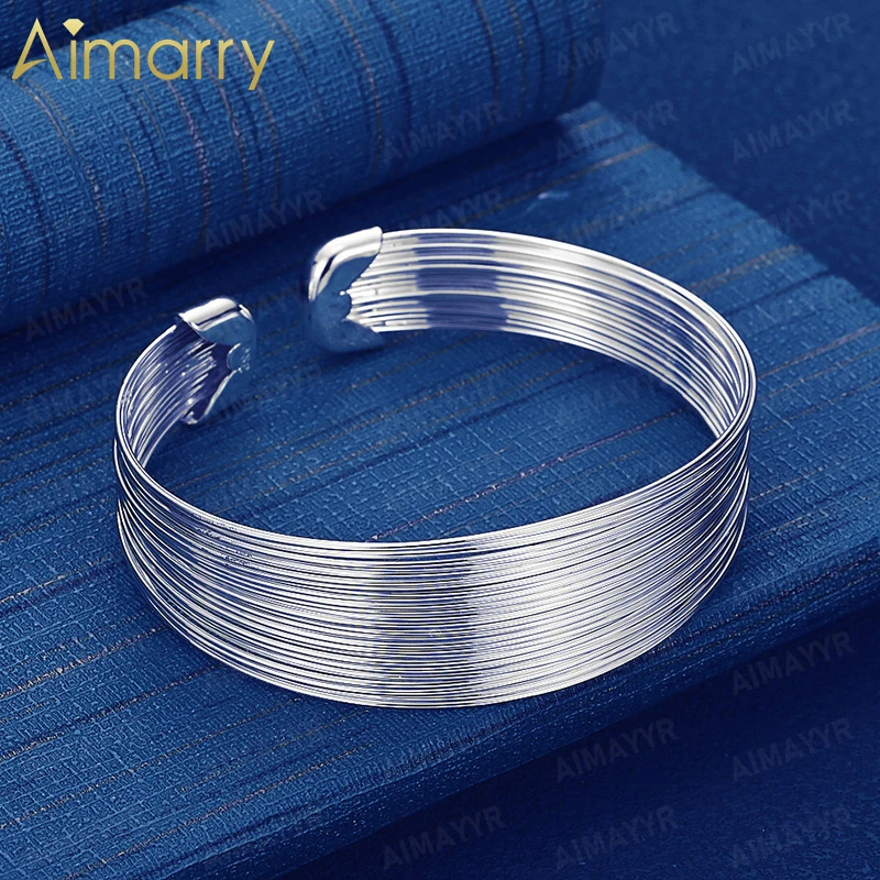 925 Sterling Silver Multi-layer Brushed Wide Face Bracelet for Women's Parties Banquets Weddings High-quality Fashion Jewelry