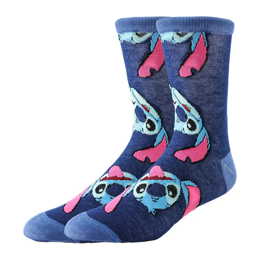 4 Pairs of Random Fashionable Novelty Cartoon Cotton Graffiti Women's Mid Calf Socks Comfortable Soft Compression Socks