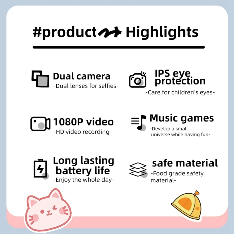 كاميرا رقمية ELEC-HD 1080P 96MPT كاميرات قابلة لإعادة الشحن مع تكبير 8X كاميرا كرتونية مدمجة للأطفال على شكل قطة فضائية