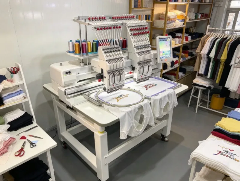 Heavy Duty Single Needle Embroidery Machine With Large Hoop And Color Display For Custom Garment Decoration USA