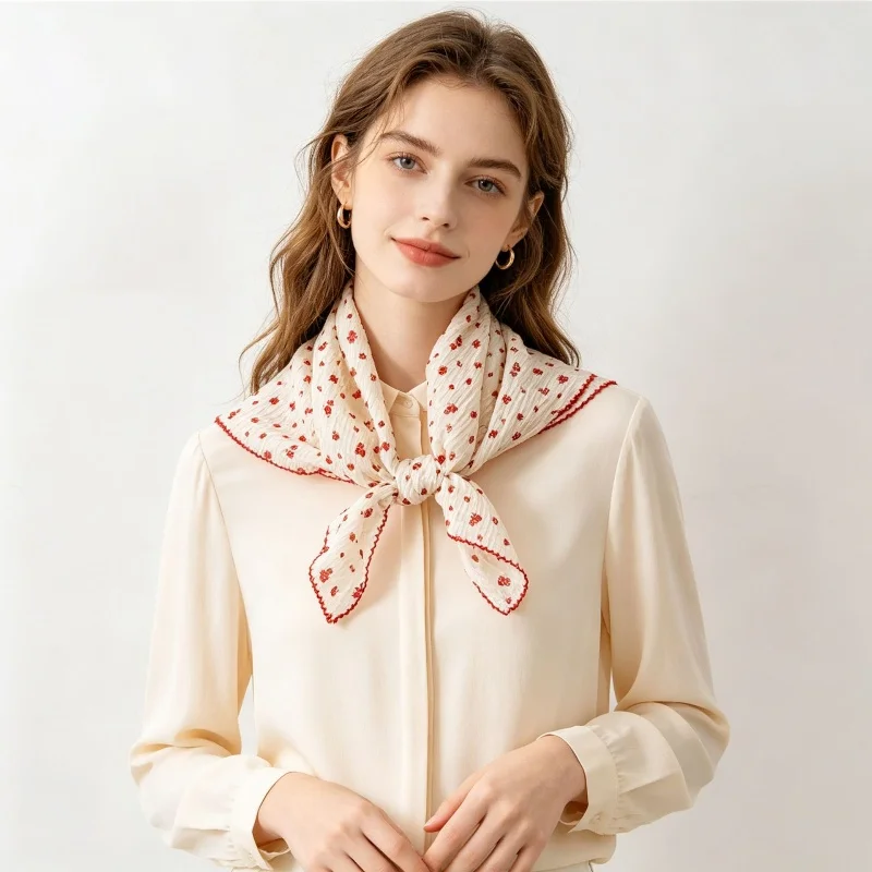Versatile Small Fresh Sweet Square Scarves Stylish Thin Floral Headscarves Neck Decorations for Women Dress Accessories
