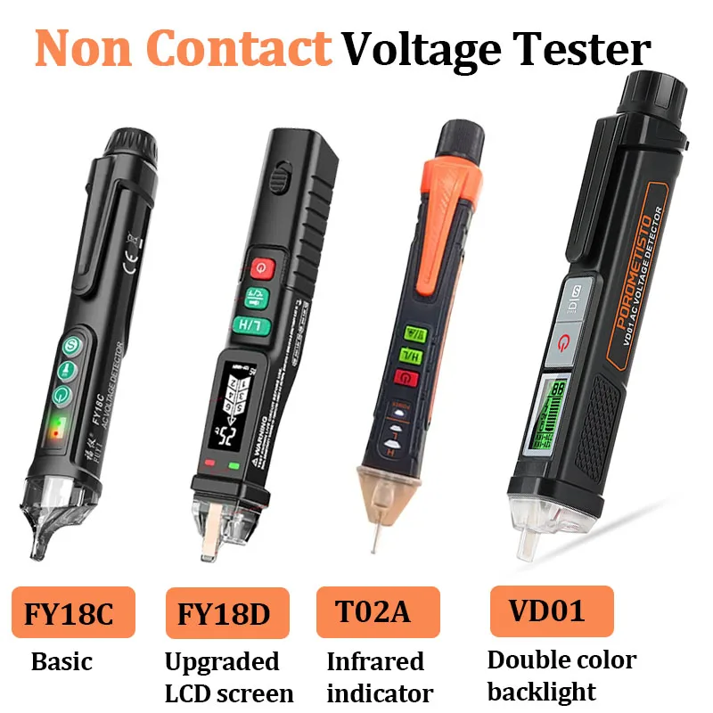 Non-Contact AC Voltage Tester 12-1000V Circuit Breakpoint Finder Sensitivity Adjustable Empty FireWire Tester LCD Electroscope