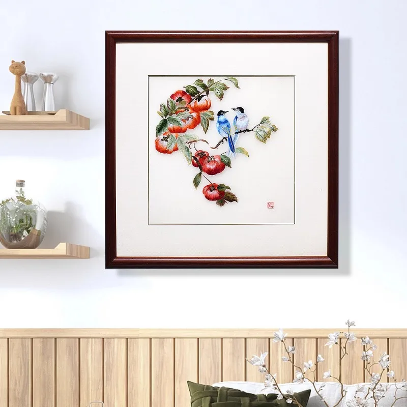 

54*54 Гу, ручная вышивка Сучжоу, изображение сорока хурмы, счастливый на ветвях, новая подвесная картина в китайском стиле