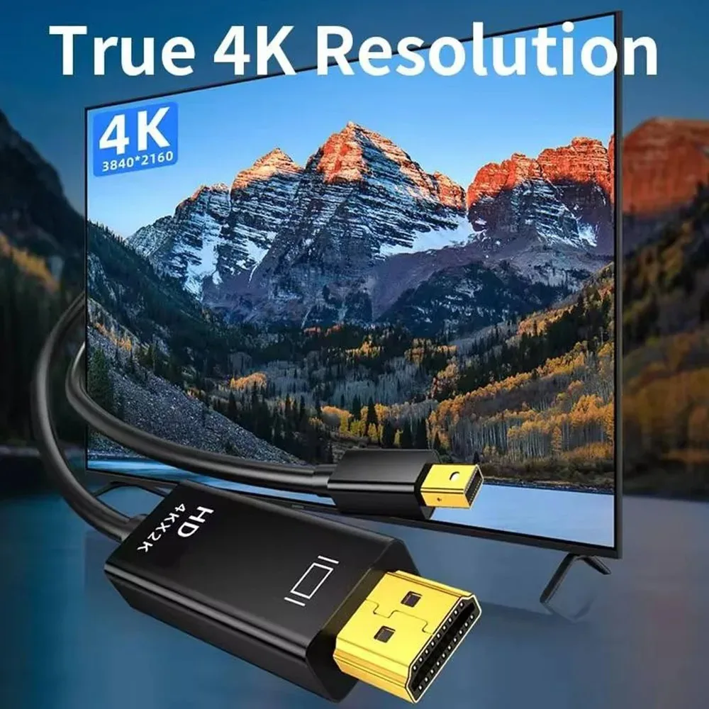 4K@60Hz 10.2Gbps Mini DP to HDMI‑compatible Cable 1.8M Thunderbolt 1 2 Audio Sync Hot‑Plug For Mac PC Graphics Card Black White