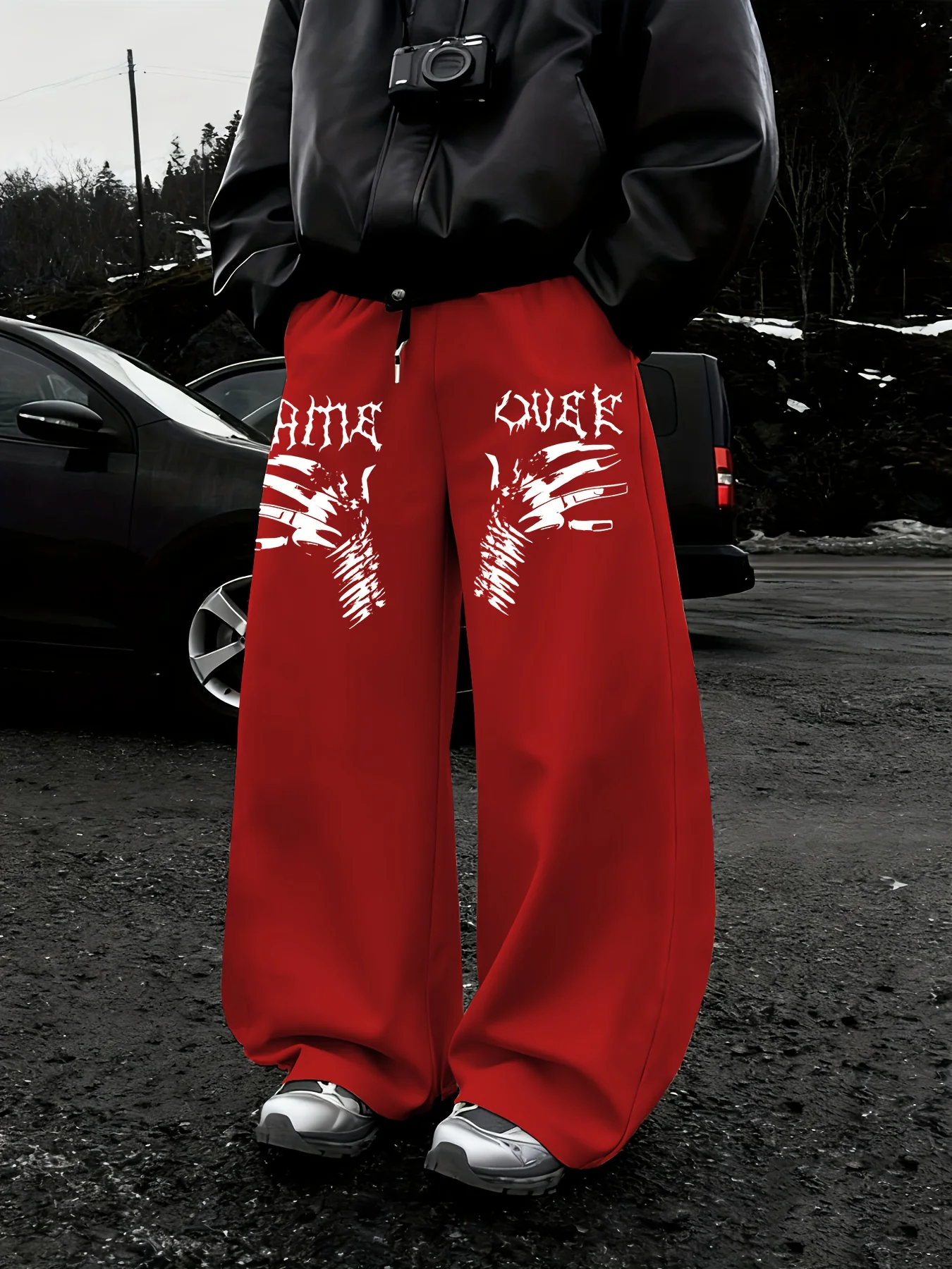 

Мужские спортивные штаны с уникальным принтом Dark Hardcore Thorns и графическим изображением Game Over, с эластичным поясом на завязках для повседневной носки.