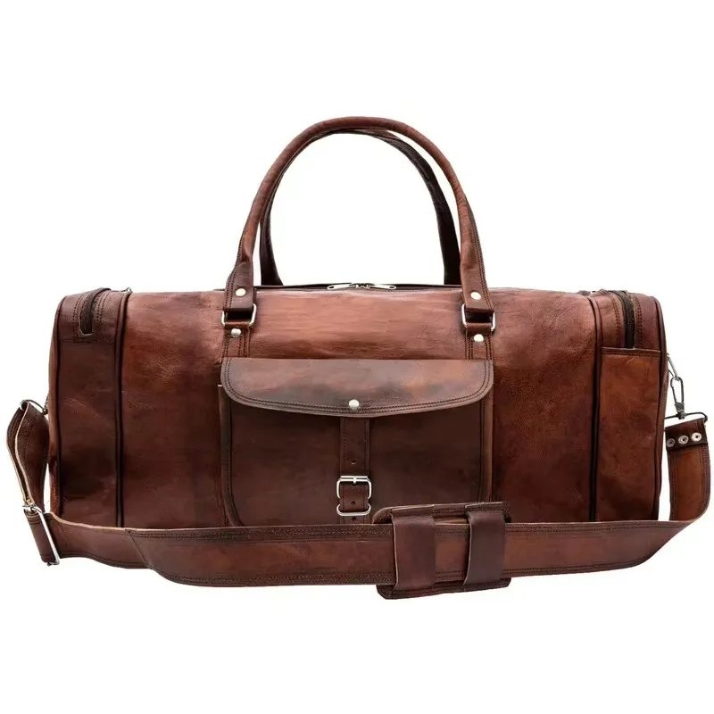 Large Travel Luggage Handmade Gym Hiking Vintage Brown Bag Real Goat Vintage Leather Bag