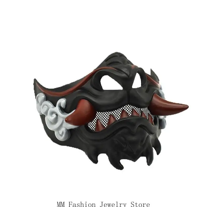 D0UB Mặt nạ nửa mặt Mặt nạ Halloween Mặt nạ mặt nạ Nhật Bản Mặt nạ hóa trang cho người đàn ông