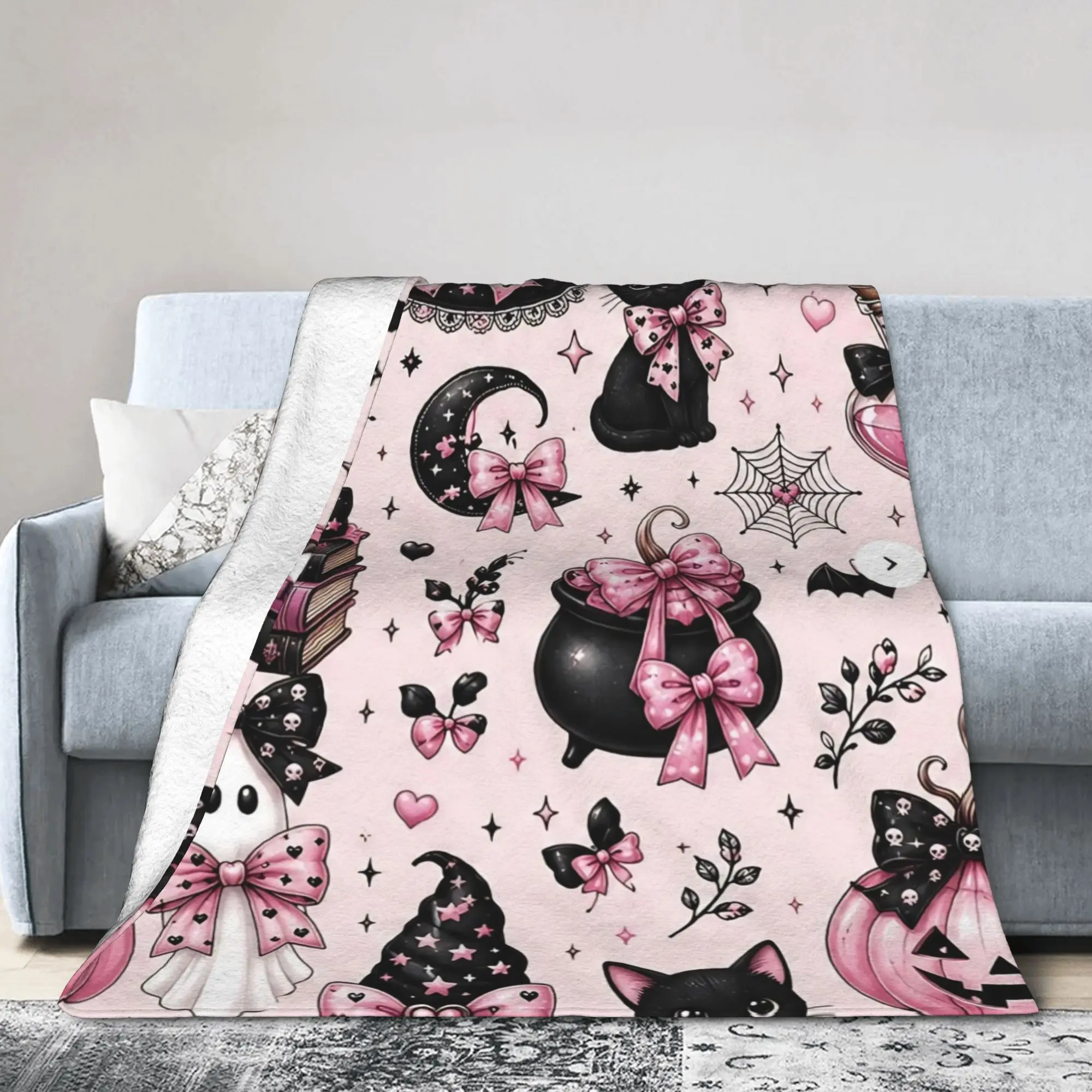 Halloween Gothic Blanket Flannel  Air Conditioning Spooky Cute Breathable Ultra-Soft Throw Blanket Sofa Couch Plush Thin Quilt