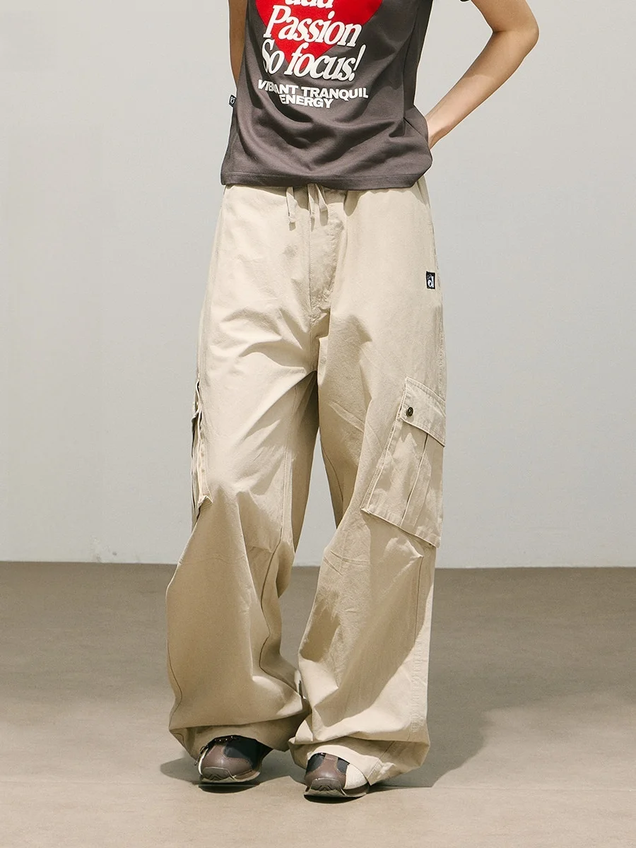 Smile Ddd Camouflage Work Pants Asymmetrical Side Pockets Casual Commute Vintage American Hot Girl Wide Leg Pants
