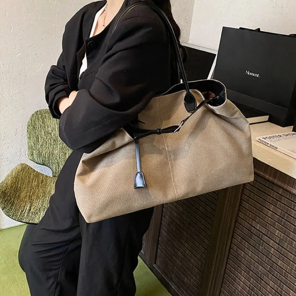 

Korean Style Suede Shoulder Bag Solid Color PU Leather Large Capacity Handbag Tote Bag Bohemian Style Underarm Packs