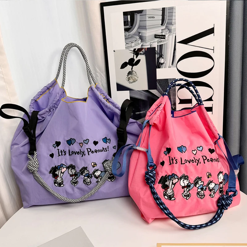 Ball&Chain Purple Love Environmental Bag Cartoon Nylon Embroidery Shopping Bag Canvas Handbag Storage Shoulder Bag Girls Gifts