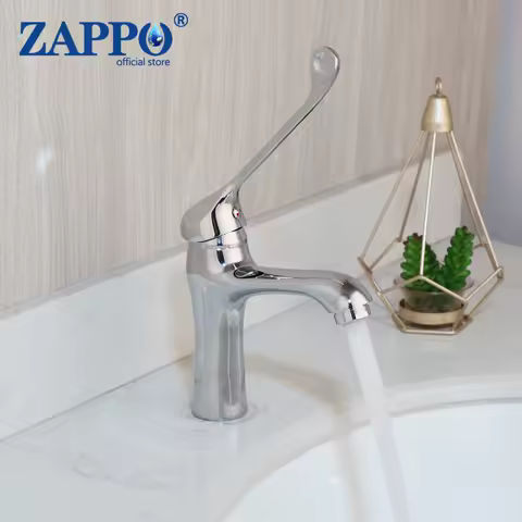 ZAPPO Brass Hot Cold Medical Long Handle Faucet Laboratory Hospital Wash Basin Tap Deck Mounted Elbow Touch Mop Pool Faucet