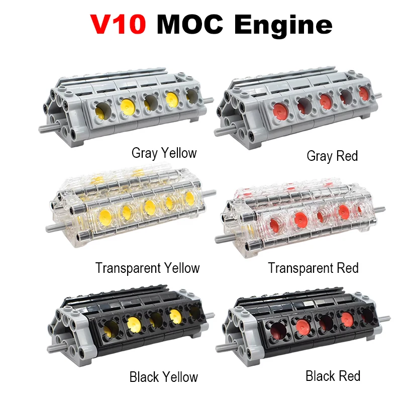 Cylinder dynamiczny silnika V10 Model pneumatyczny Zestaw części do klocków do zaawansowanego samochodu DIY MOC Zmodyfikowany montaż Klocki zabawkowe
