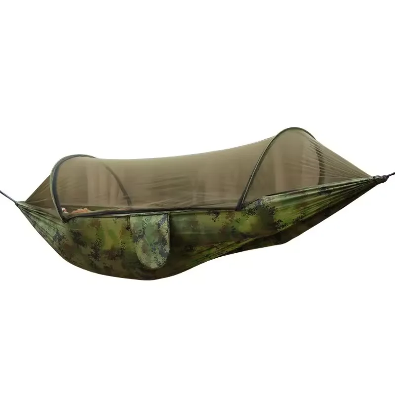 Nylon Fabric Anti-Rollover Portable Travel Outdoor Camping Hanging Sleeping Hammock with Mosquito Net