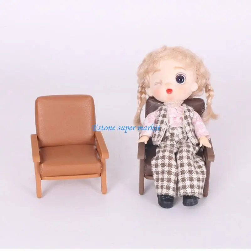 

090B 1/12 Doll House Armchair With PU Covering For Kids Creative Pretend Play House