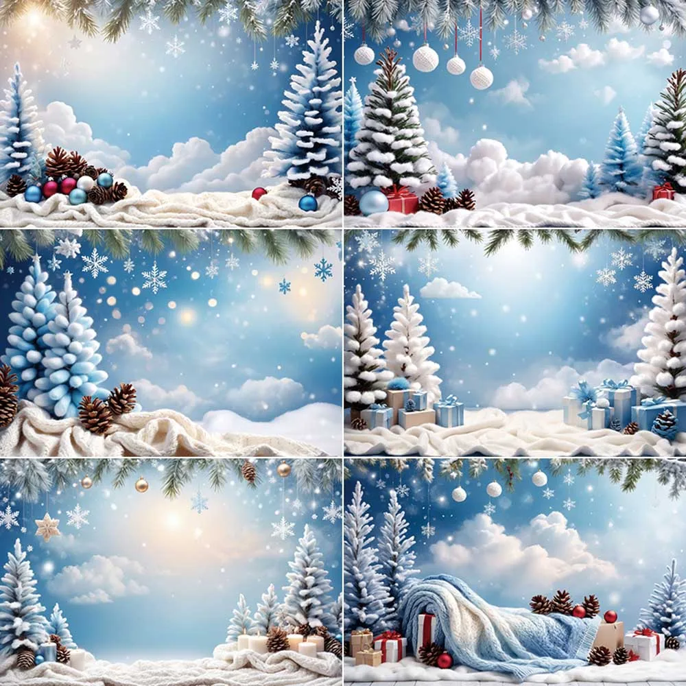 

MOON.QG Christmas Snowflake Blue Photography Backdrop Winter Photozone Wall Background Professional Photographic Shooting Props