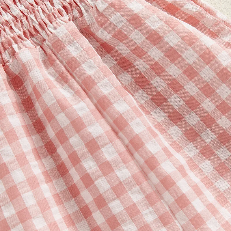 2025 طفلة ملابس فتاة وزرة قطنية كشكش كم Strappy القماش القطني متقلب رومبير سراويل فضفاضة غير رسمية الزي 0-4Y