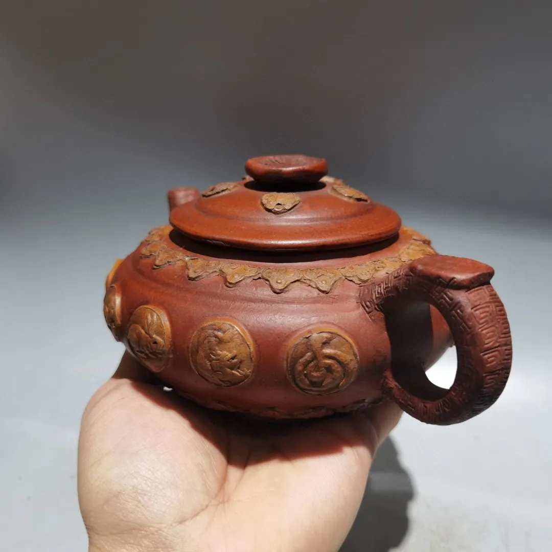 Old Yixing Purple Clay Teapot Raw Red Clay relief Chinese zodiac patterned teapot Kettle Teapot Flagon