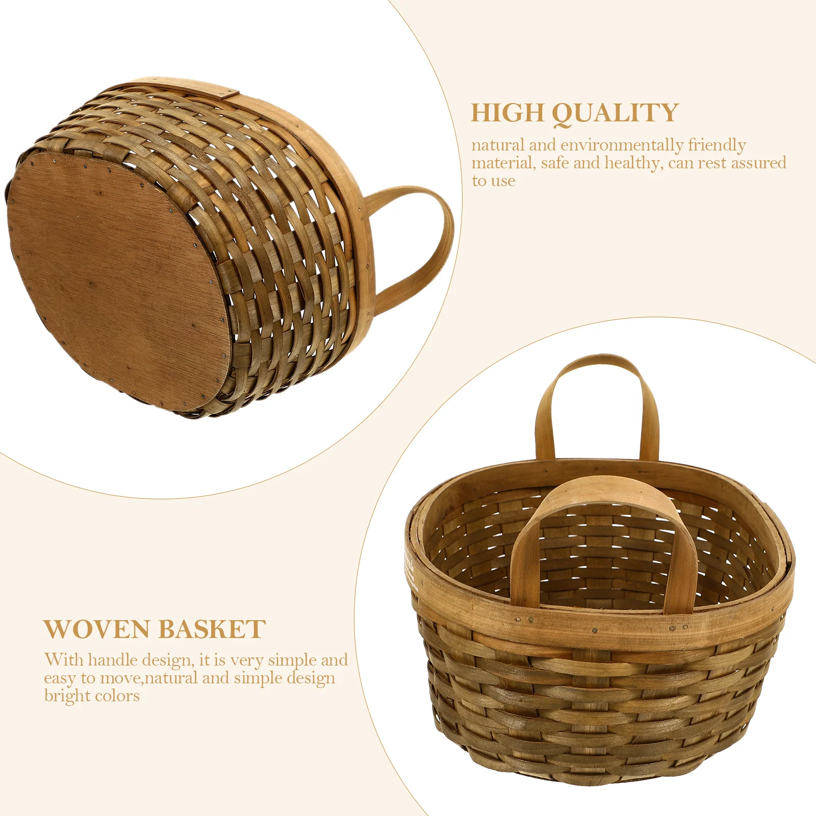 

1Pcs Handheld Woven Storage Basket High-Grade Wood Material Natural Eco-Friendly Multi-Functional Bread Egg Fruit Sundries