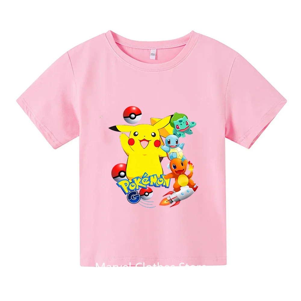 Cute Pokemon Pikachu Children's T-Shirt Printed Girls' Funny Clothing Boys' Children's Shirts Baby T-shirts Boy T shirt