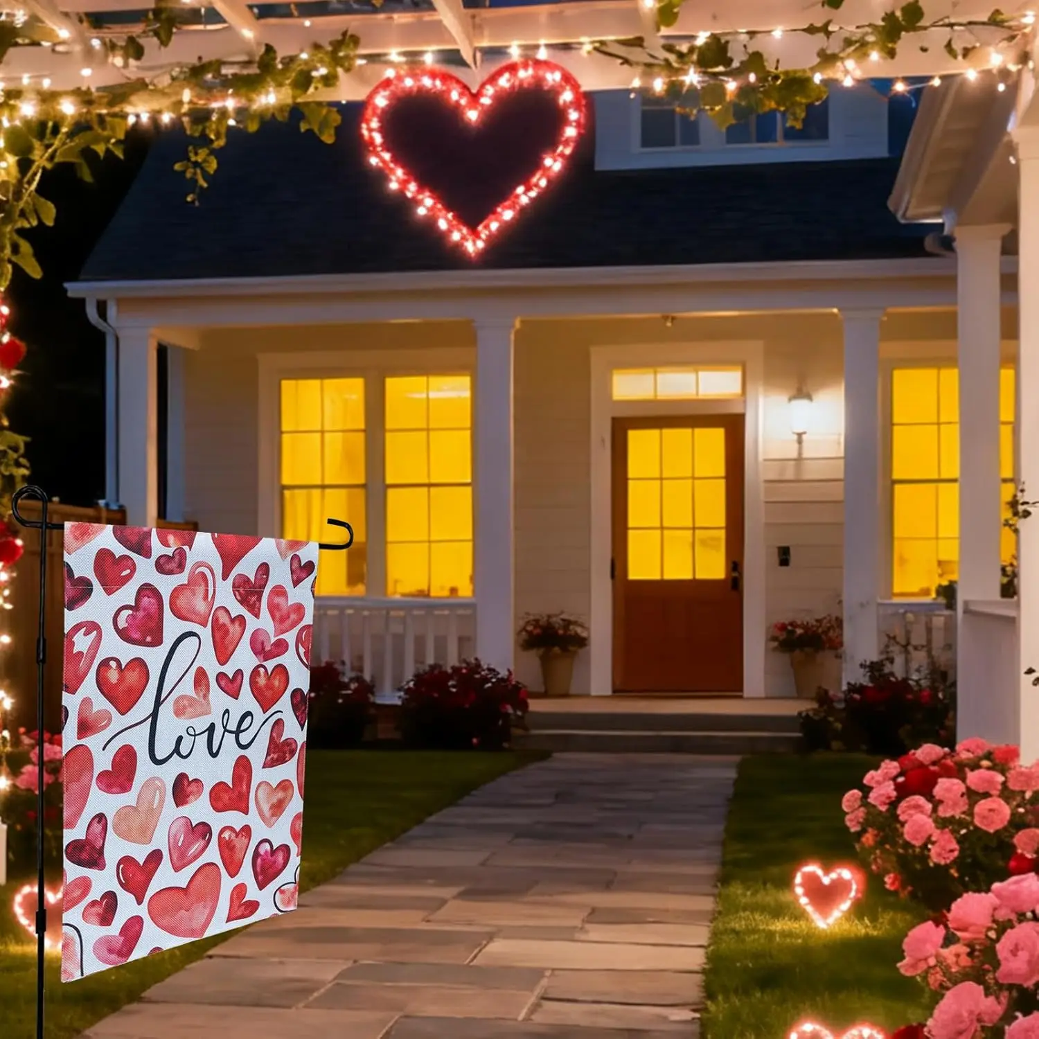 Valentine Garden Flags Decors,12x18 Inch Vertical Double Sided Valentines Day Yard Decorations Outdoor Love Hearts Anniversa jjp