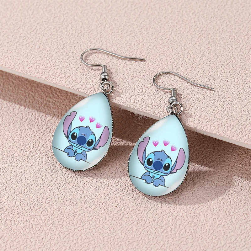 Disney Stitch Earrings Anime Figures Stitch Water Droplet Earrings Cute Cartoon Pendant Ornaments Girls Jewelry Birthday Gifts