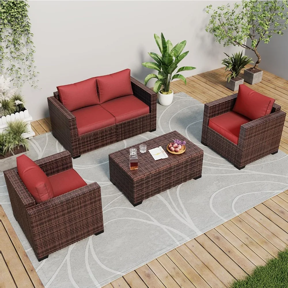 

Outdoor Patio Furniture Set, 5 Pieces Outdoor Sectional Wicker Patio Furniture, Outdoor Sofa with Storage Coffee Table