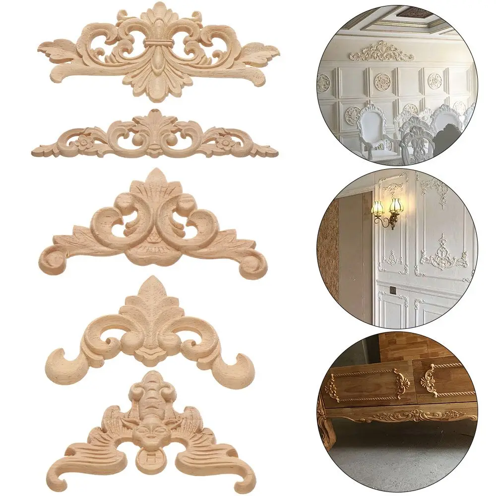 High Quality Wall Door Decoration Unique wooden Figurines Crafts Wood Carved Woodcarving Decorative Corner Appliques Frame