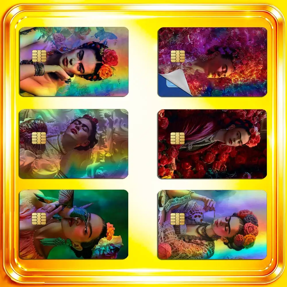 For F-Frida K-Kahlo Credit Bank Sticker ID Access Card Cover Skin Rainbow Color Laser Stickers Film