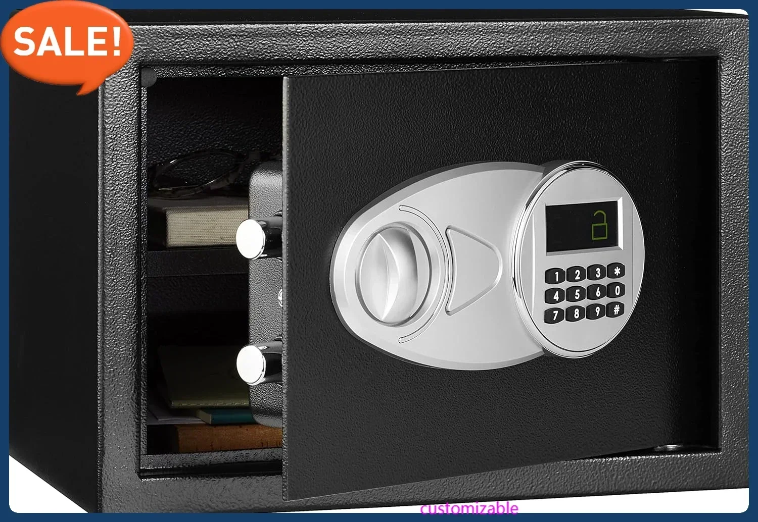 

Steel Security Safe and Lock Box with Electronic Keypad - Secure Cash,0.5 Cubic Feet, Black, 13.8" W x 9.8" D x 9.8" H