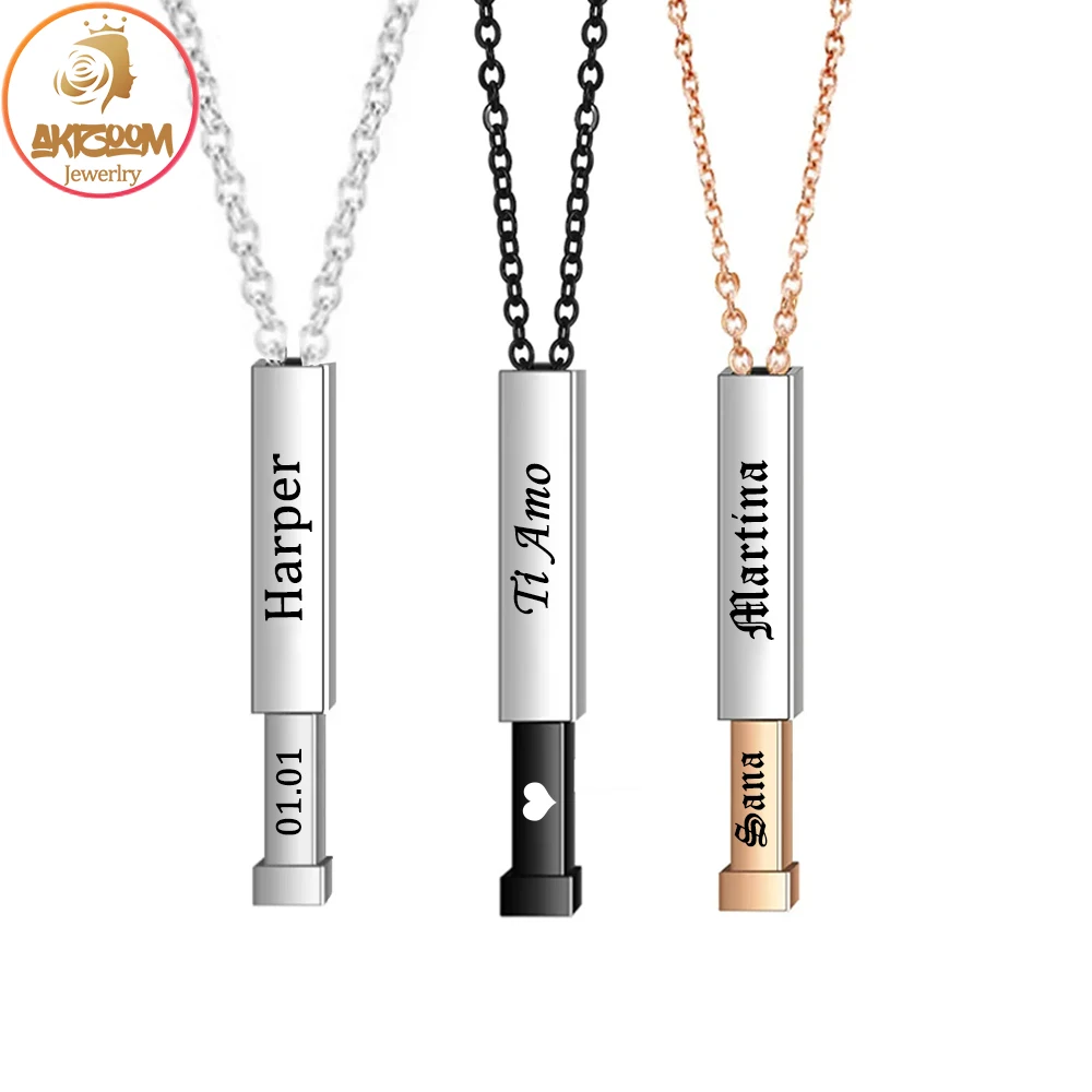 

Персонализированное выгравированное имя, ожерелья в стиле панк для женщин, выдвижной кулон из нержавеющей стали, индивидуальный лист, дата, текст, ювелирное изделие, подарок