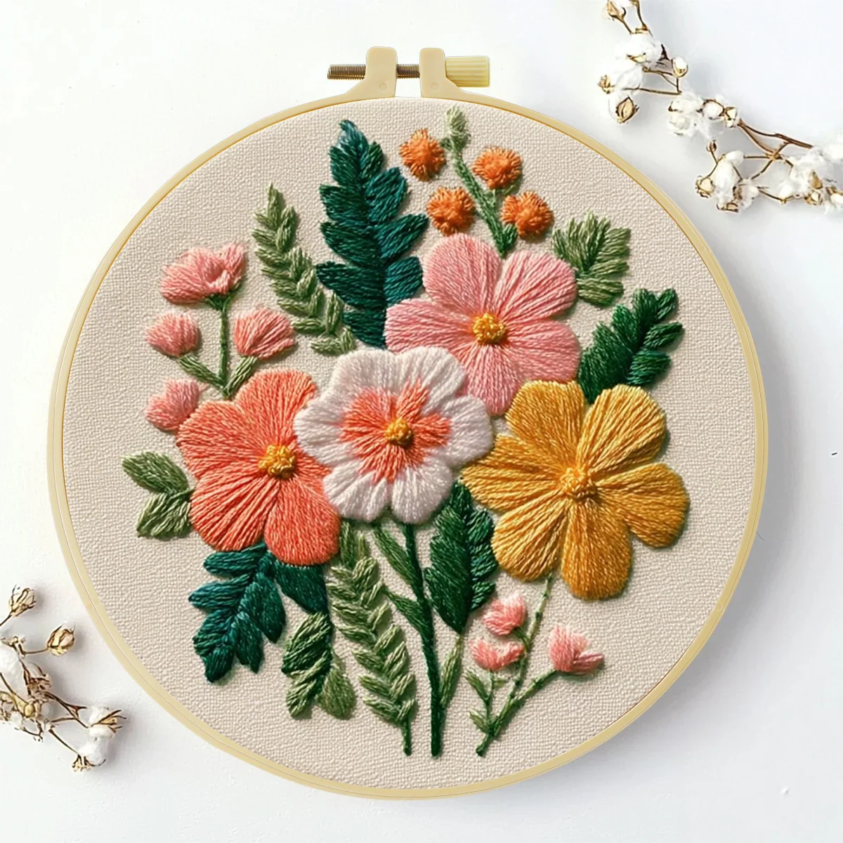 1 Stück 20X20CM/15X15CM 7,87/6,3 Zoll Blumen-Stickerei-Starter-Kit DIY-Kit DIY-Stickerei-Set Handarbeiten Nadelkunst Heimdekoration – Detail 2