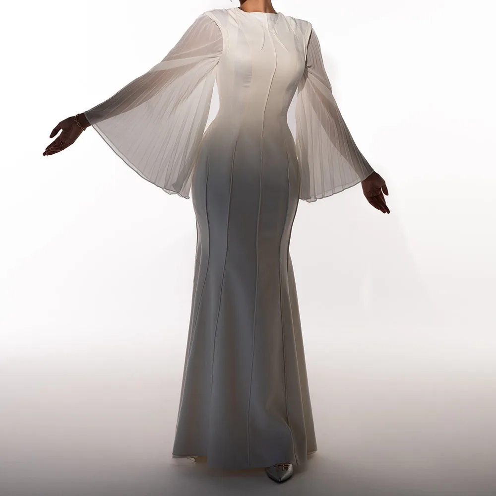 

Customized A-line Evening Dresses Ankle-length O-neck Full Sleeve Prom Gown Simple Fashion Button Draped Casual Party Gown