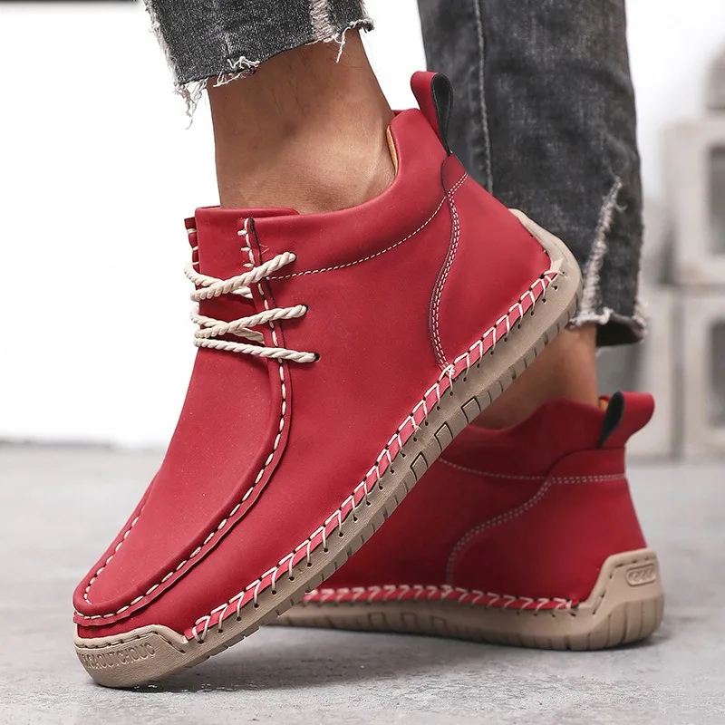 Botas de Mujer Hechas a Mano, Botines de Cuero Retro con Suela Suave, Zapatos Planos Sin Cordones, Mocasines Antideslizantes para Hombre, Zapatos Casuales de Talla Grande para Exteriores