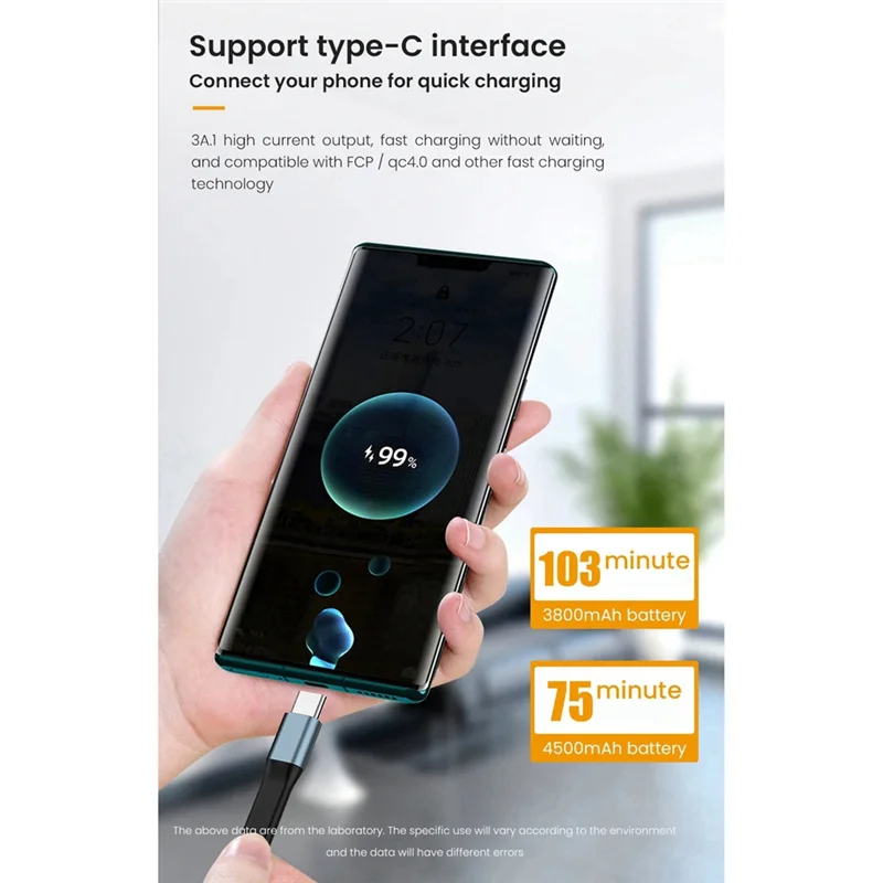 PHILE-Mini 3A USB Type-C Fast Charging Data Cable Portable Keychain QC 3.0 USB Type C Short Cable For Type C USB Devices