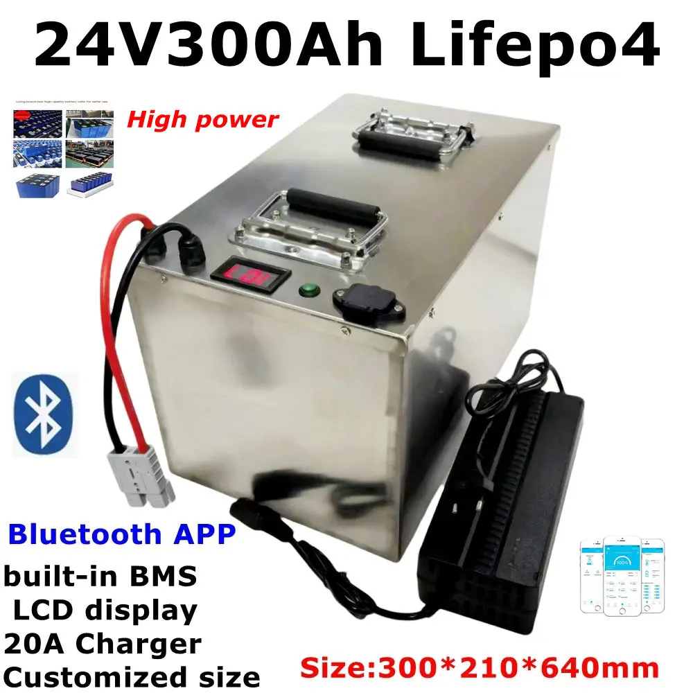 

CZ-Водонепроницаемая литиевая батарея lifepo4 24 В 300 Ач Bluetooth APP BMS для инверторных солнечных систем 2400 Вт, тележки для гольфа + зарядное устройство 20 А.