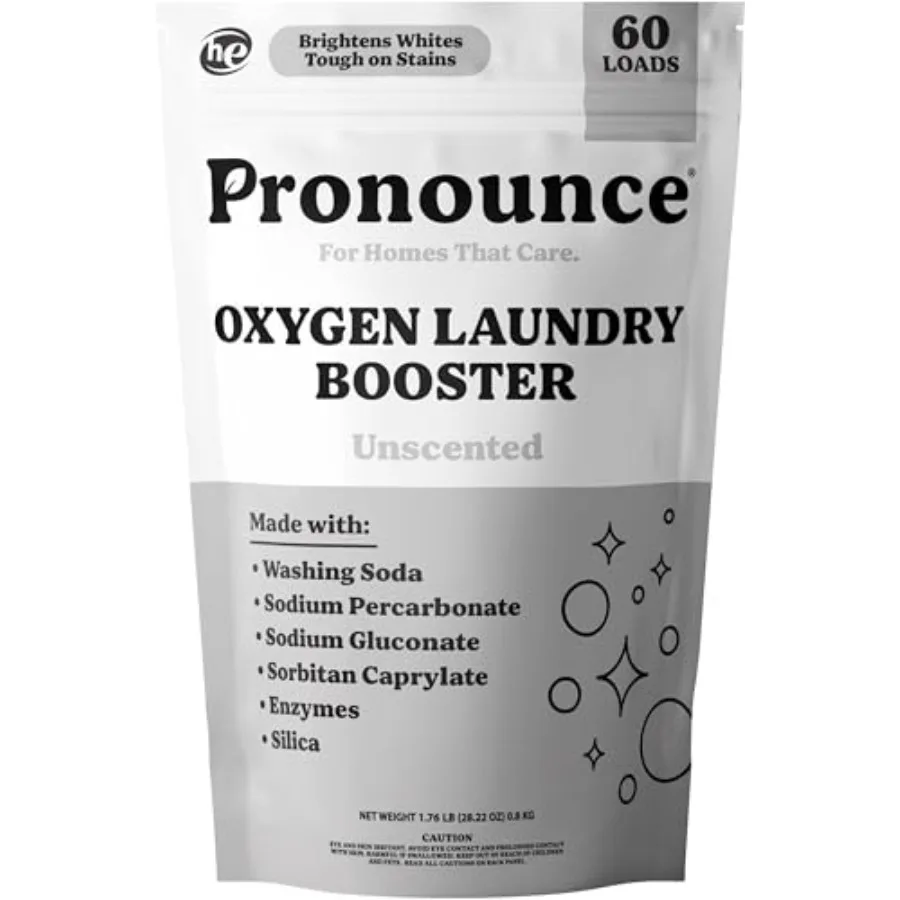 

Oxygen Laundry Booster with Enzymes - Brightens White and Tough on Stains, Fights Odor. Stain Remover, Cleaner Ingredients, Fra