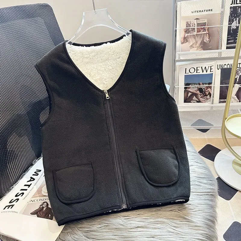 2024 New Vest Men Women New Autumn And Winter Plus Velvet Padded Shoulder Pad Kannei Sweater Zipper Warm And Comfortable Coat