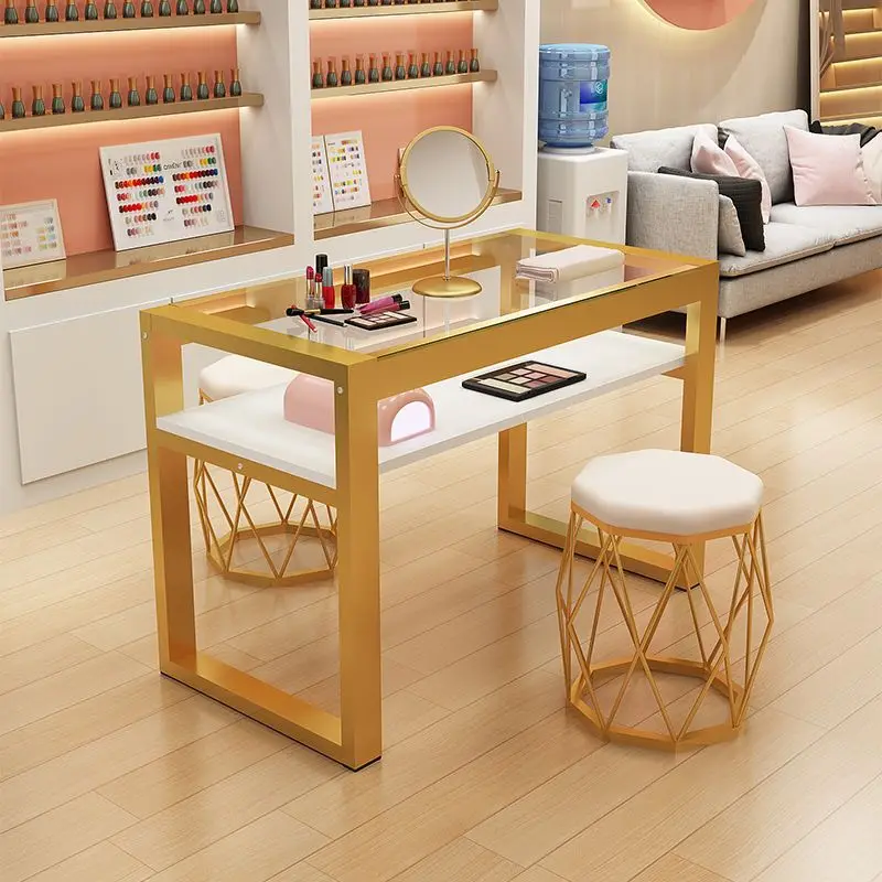 

Glass Manicure Nail Table Accessories Profesional Designer Reception Nail Desk Tech Supplies Tavolo Unghie Salon Furniture