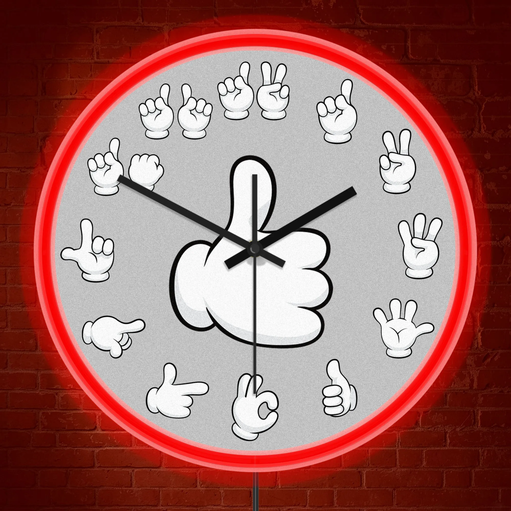 Cartoon Hand Sign Gesture Neon Wall Clock for Classroom Playroom Fun ASL Sign Language Design Wall Clock LED Light Up Wall Clock