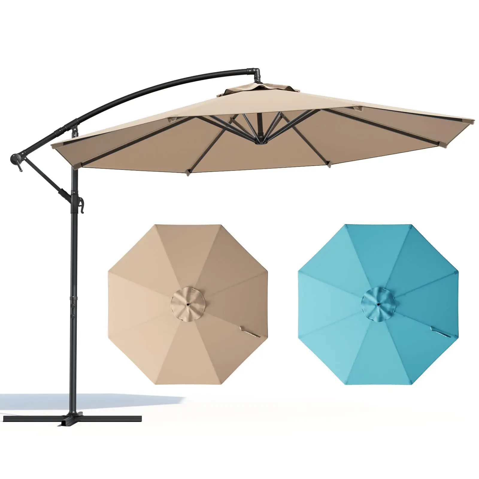 10FT Patio Umbrella, Cantilever Outdoor Umbrella with 360° Rotation & Adjusent, Offset Patio Umbrella with UV-Resistant
