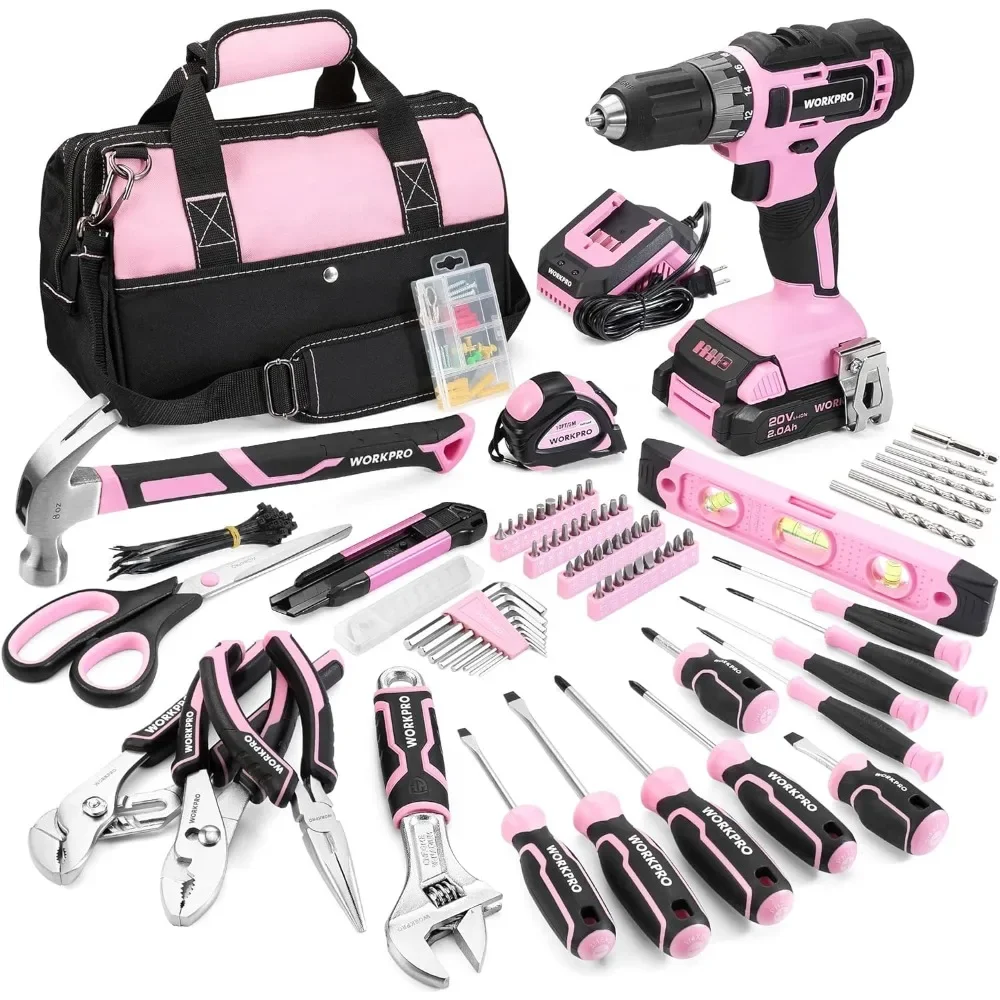 

Tool Kit with Drill 157PCS Tool Set with Cordless Lithium-ion Drill Driver for All Purpose Power Drill Sets with Pink Tool Bag