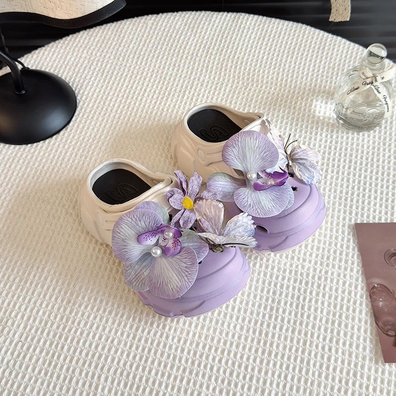 

Cartoon Butterfly Pearl Multiple Flower Clogs Boys Girls, Parent-Child Outdoor Slippers, Non-Slip Height-Increasing Closed-Toe