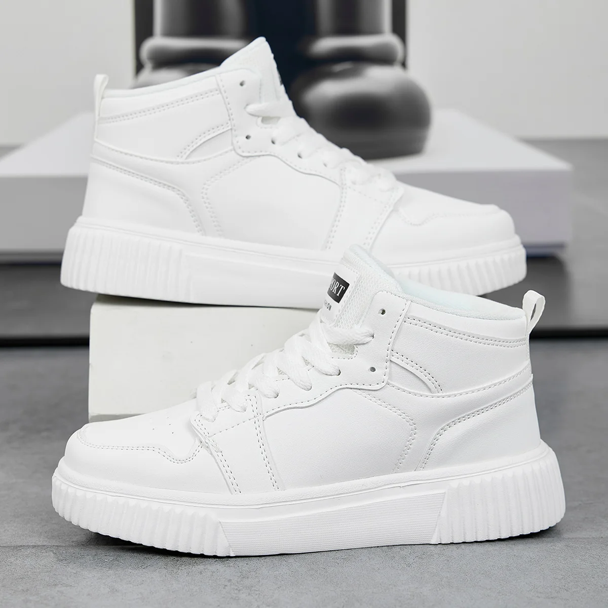 

Spring Summer Fashion Red High-Top Shoes Couple Comfortable Pu Leather Casual Sneakers Man Flat Versatile Hip-Hop Shoes For Men