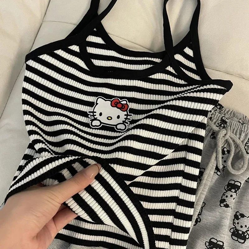 Sanrio Hello Kitty New Kawaii Summer Sweet Spicy Cartoon Print Camisole Pajamas Women Undershirt Shorts Homewear Suit Outside