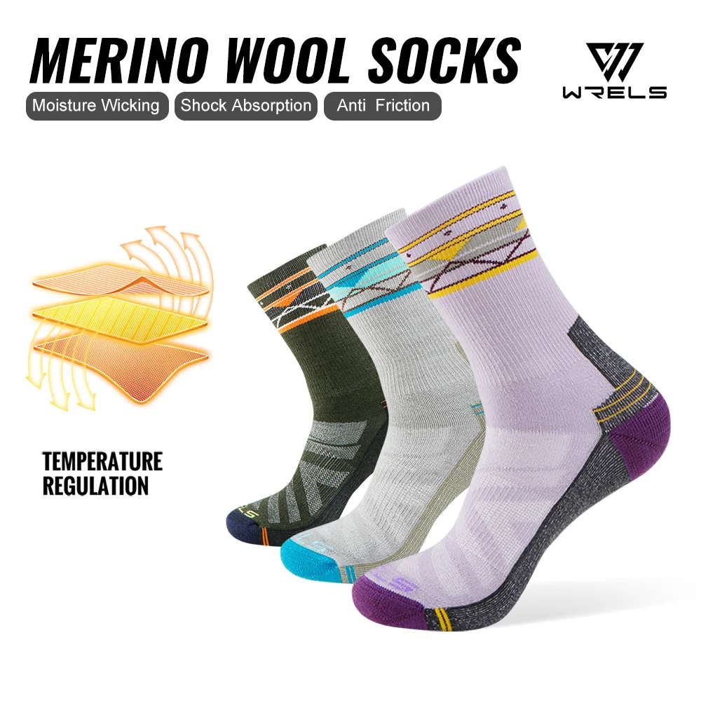 

﻿WRELS 1/2/3pairs Merino Wool Socks Winter Moisture Wicking Warm Thermal Hiking Socks Breathable Cushion Running Wool Socks