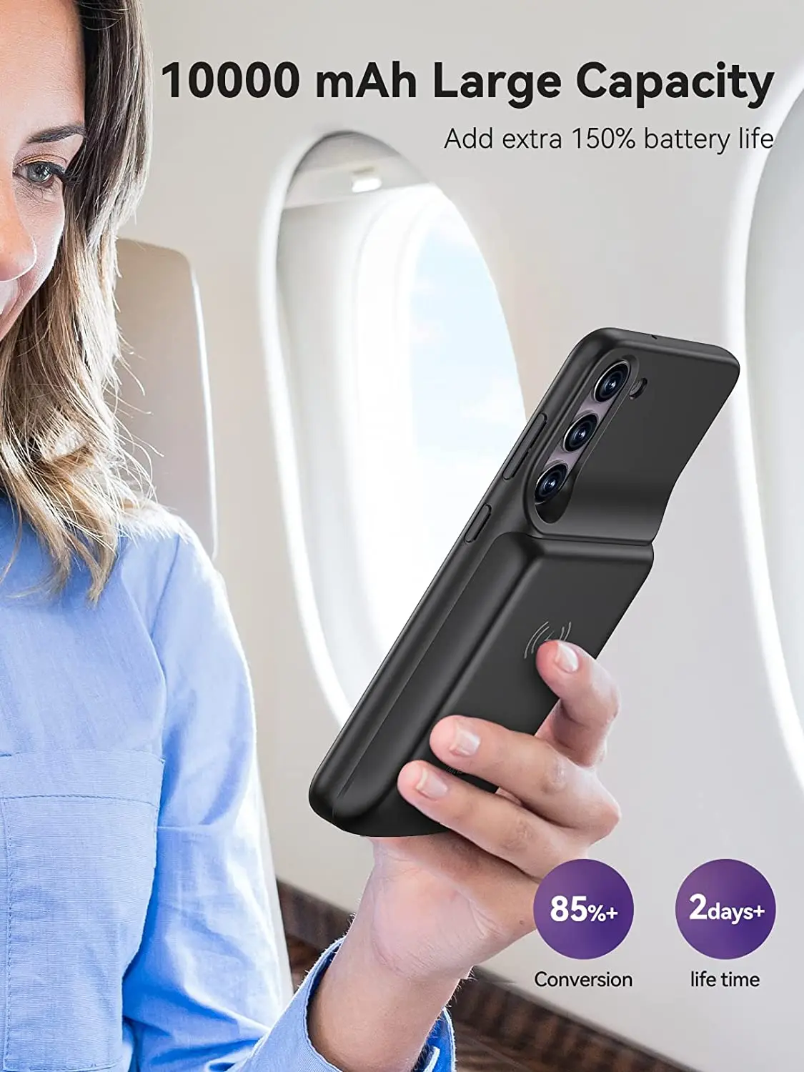 حافظة بطارية لهاتف جالاكسي S23 بلس، غطاء بنك الطاقة للشحن اللاسلكي، حافظة شاحن قوية محمولة قابلة لإعادة الشحن، 10000 مللي أمبير في الساعة #4