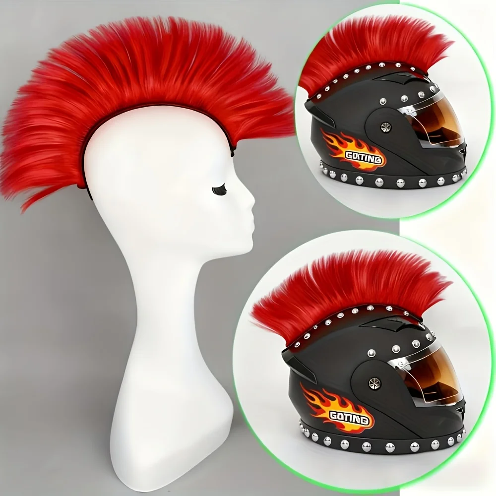 Motorcycle Helmet Decorative Red/Black Wig Funny Helmet Decor Accessory For Male And Female Rider With A Coif Hairstyle Headwear